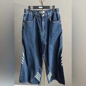 NWT Very J Relaxed WideLeg Dark Blue Denim Jeans with White Side Stripes Size L
